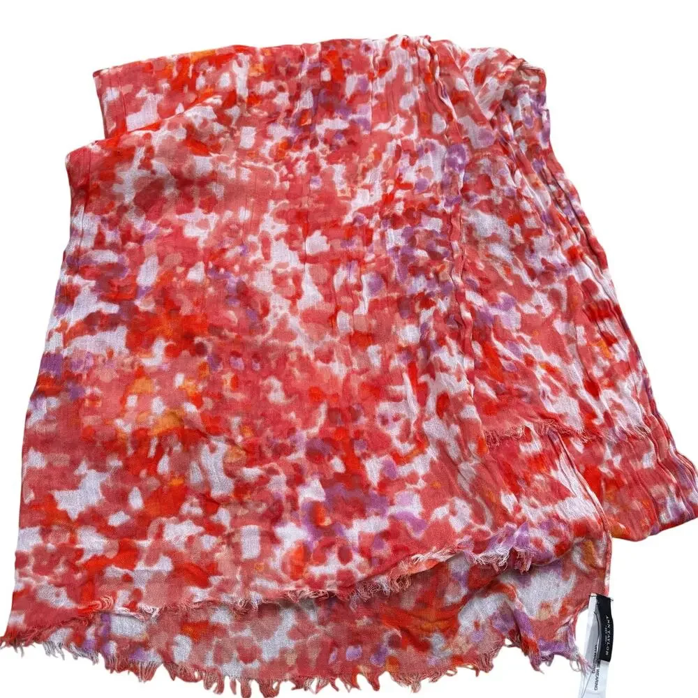 NWT Ann Taylor scarf wrap shawl orange white purple pink tie dye fringe beachy